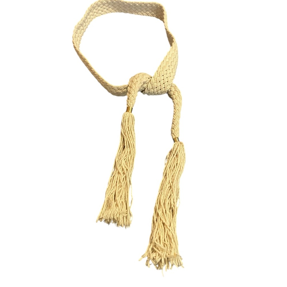 Elegant Cream Braided Tassel Belt